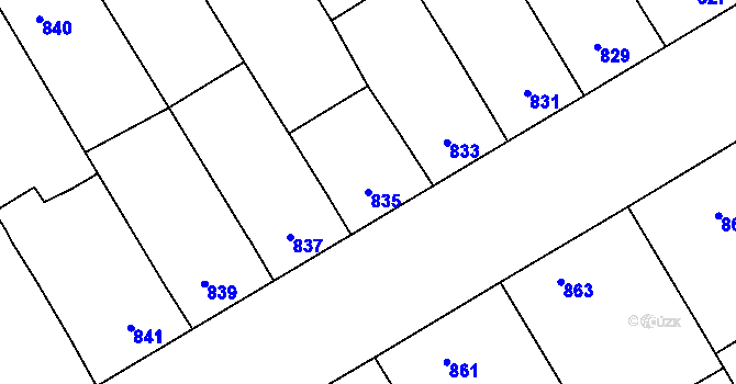 Parcela st. 835 v KÚ Hrušky, Katastrální mapa