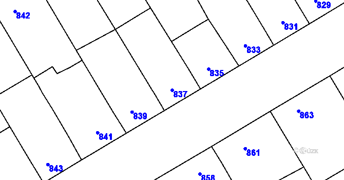 Parcela st. 837 v KÚ Hrušky, Katastrální mapa