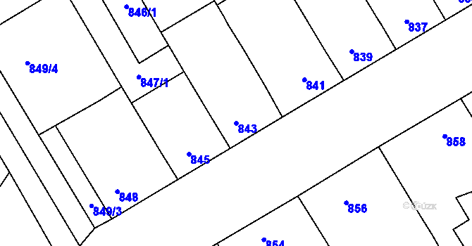 Parcela st. 843 v KÚ Hrušky, Katastrální mapa