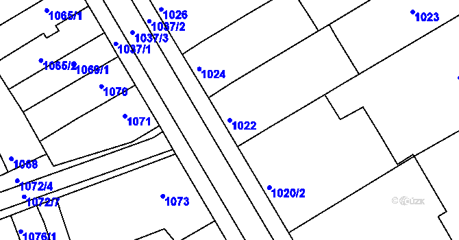Parcela st. 1022 v KÚ Hrušky, Katastrální mapa
