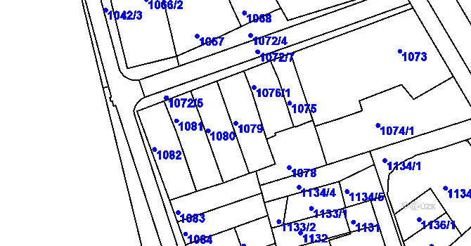 Parcela st. 1079 v KÚ Hrušky, Katastrální mapa