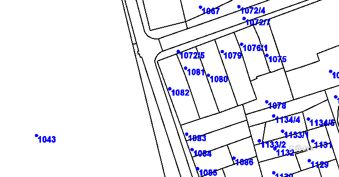 Parcela st. 1082 v KÚ Hrušky, Katastrální mapa