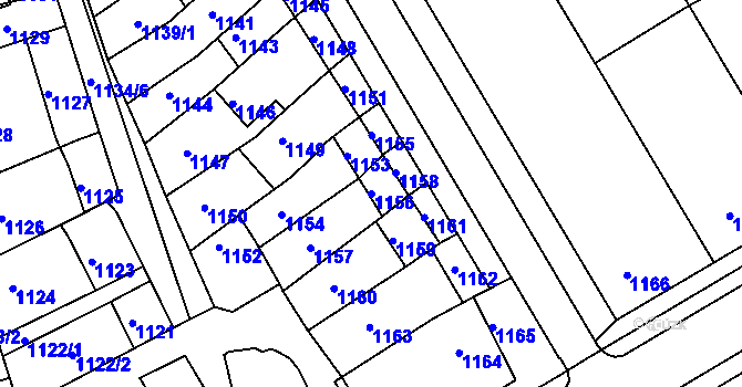 Parcela st. 1156 v KÚ Hrušky, Katastrální mapa