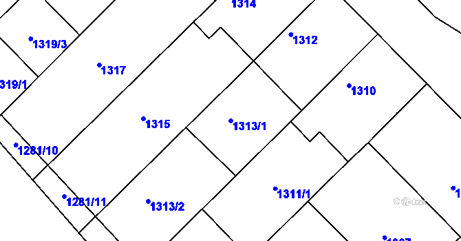 Parcela st. 1313/1 v KÚ Hrušky, Katastrální mapa