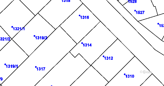 Parcela st. 1314 v KÚ Hrušky, Katastrální mapa