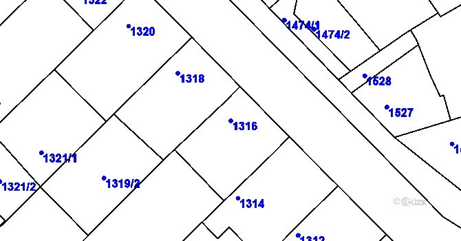 Parcela st. 1316 v KÚ Hrušky, Katastrální mapa