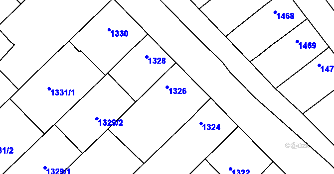 Parcela st. 1326 v KÚ Hrušky, Katastrální mapa