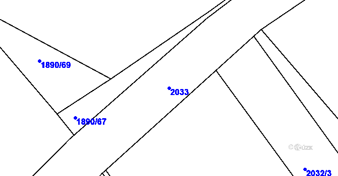 Parcela st. 2033 v KÚ Hrušky, Katastrální mapa
