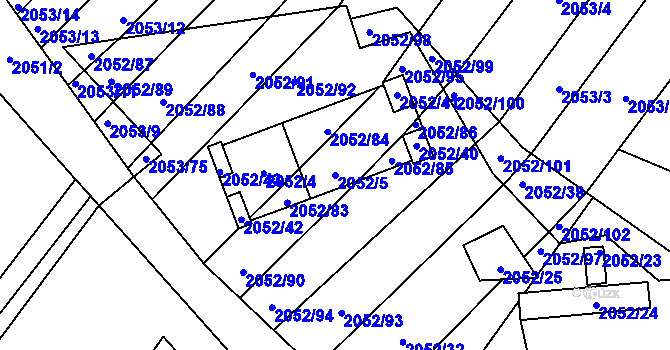 Parcela st. 2052/5 v KÚ Hrušky, Katastrální mapa