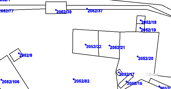 Parcela st. 2052/22 v KÚ Hrušky, Katastrální mapa