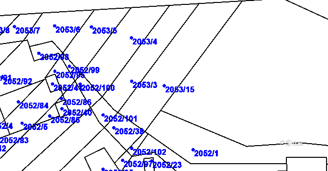 Parcela st. 2053/15 v KÚ Hrušky, Katastrální mapa