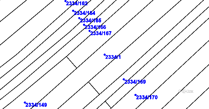 Parcela st. 2334/1 v KÚ Hrušky, Katastrální mapa