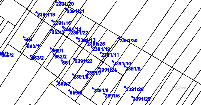 Parcela st. 2391/11 v KÚ Hrušky, Katastrální mapa