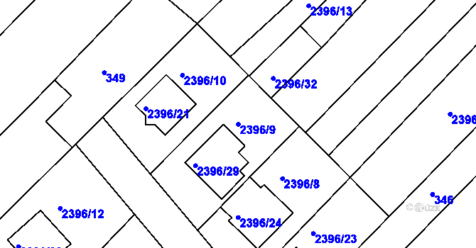 Parcela st. 2396/9 v KÚ Hrušky, Katastrální mapa