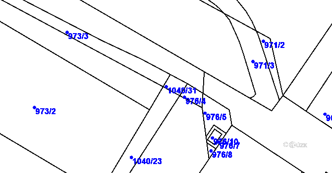 Parcela st. 1040/31 v KÚ Hrušky, Katastrální mapa