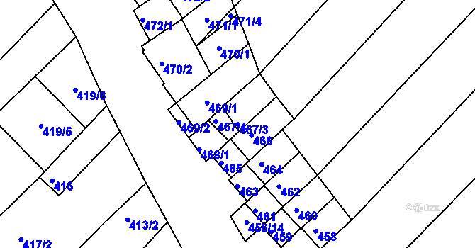 Parcela st. 467/3 v KÚ Hrušky, Katastrální mapa