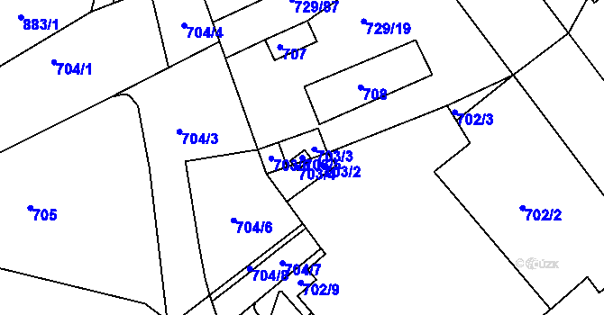 Parcela st. 703/5 v KÚ Hrušky, Katastrální mapa