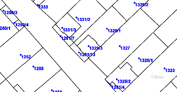 Parcela st. 1329/3 v KÚ Hrušky, Katastrální mapa