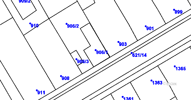 Parcela st. 906/1 v KÚ Hrušky, Katastrální mapa