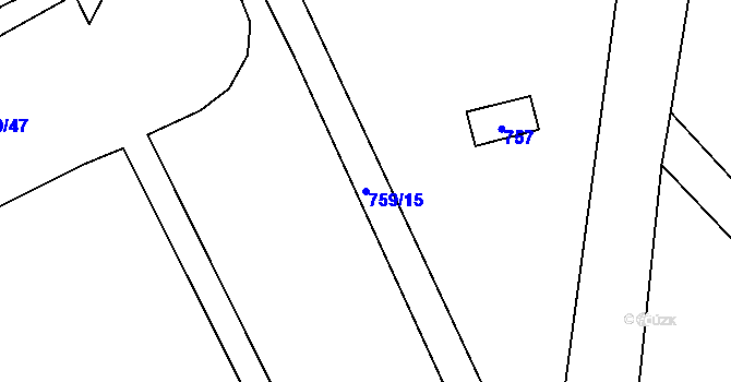 Parcela st. 759/15 v KÚ Hrušky, Katastrální mapa