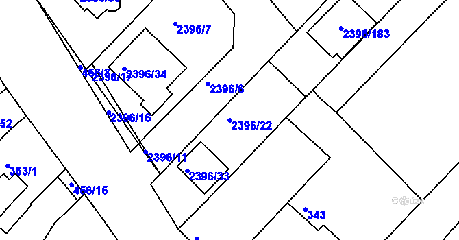 Parcela st. 2396/22 v KÚ Hrušky, Katastrální mapa