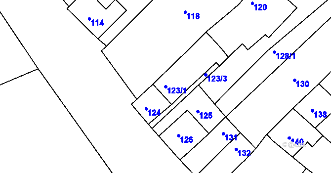 Parcela st. 123/1 v KÚ Hrušky, Katastrální mapa