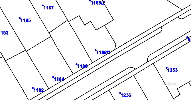 Parcela st. 1188/1 v KÚ Hrušky, Katastrální mapa