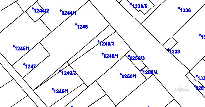 Parcela st. 1248/1 v KÚ Hrušky, Katastrální mapa