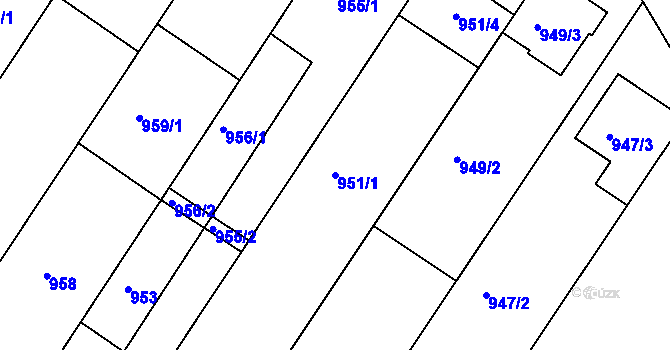 Parcela st. 951/1 v KÚ Hrušky, Katastrální mapa