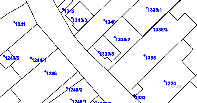 Parcela st. 1338/5 v KÚ Hrušky, Katastrální mapa