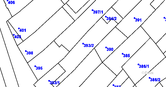 Parcela st. 393/2 v KÚ Hrušky, Katastrální mapa