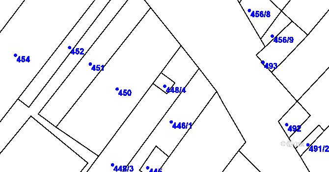 Parcela st. 448/4 v KÚ Hrušky, Katastrální mapa