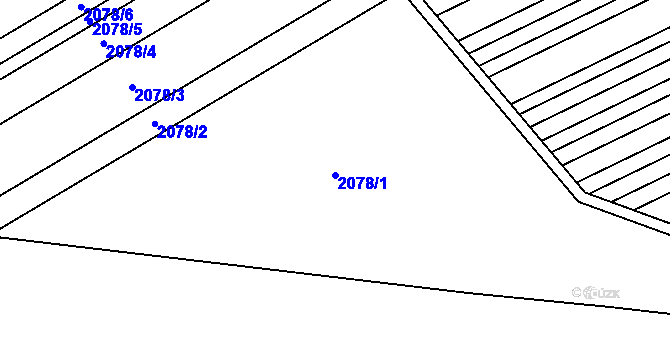 Parcela st. 2078/1 v KÚ Hrušky, Katastrální mapa