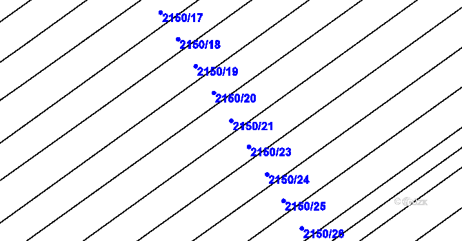 Parcela st. 2150/21 v KÚ Hrušky, Katastrální mapa