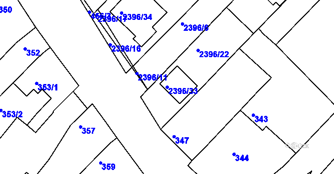 Parcela st. 2396/33 v KÚ Hrušky, Katastrální mapa