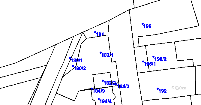 Parcela st. 182/1 v KÚ Hrušky, Katastrální mapa