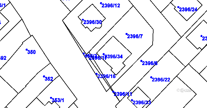 Parcela st. 2396/34 v KÚ Hrušky, Katastrální mapa
