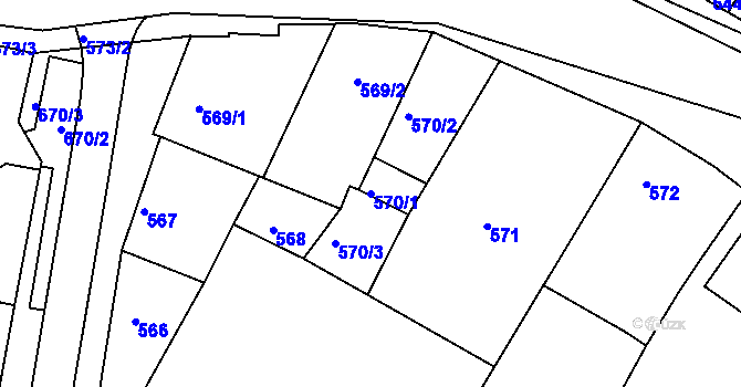 Parcela st. 570/1 v KÚ Hrušky, Katastrální mapa