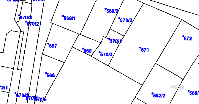 Parcela st. 570/3 v KÚ Hrušky, Katastrální mapa