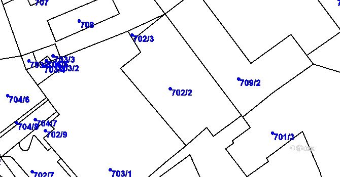 Parcela st. 702/2 v KÚ Hrušky, Katastrální mapa