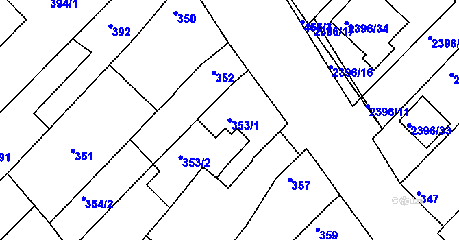 Parcela st. 353/1 v KÚ Hrušky, Katastrální mapa