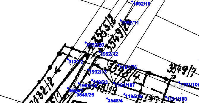 Parcela st. 1992/12 v KÚ Hrušky, Katastrální mapa