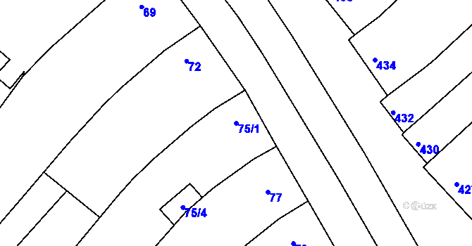 Parcela st. 75/1 v KÚ Hrušky, Katastrální mapa