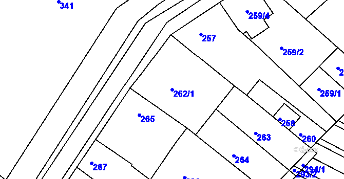 Parcela st. 262/1 v KÚ Hrušky, Katastrální mapa