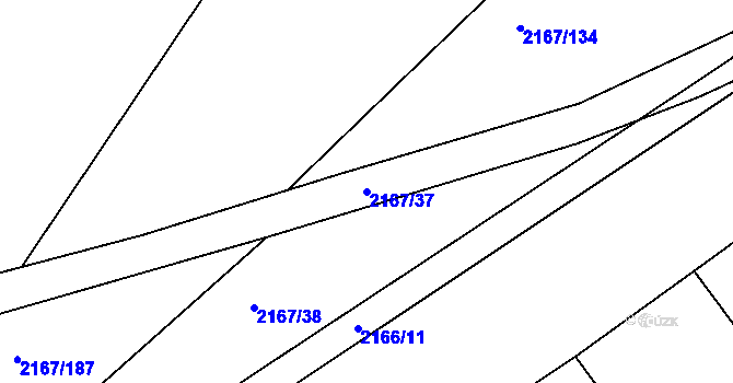 Parcela st. 2167/37 v KÚ Hrušky, Katastrální mapa