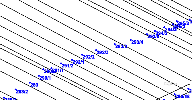 Parcela st. 292/3 v KÚ Hrušky, Katastrální mapa