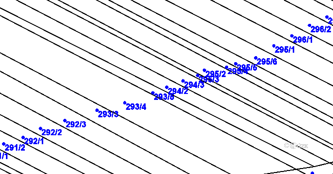 Parcela st. 294/2 v KÚ Hrušky, Katastrální mapa