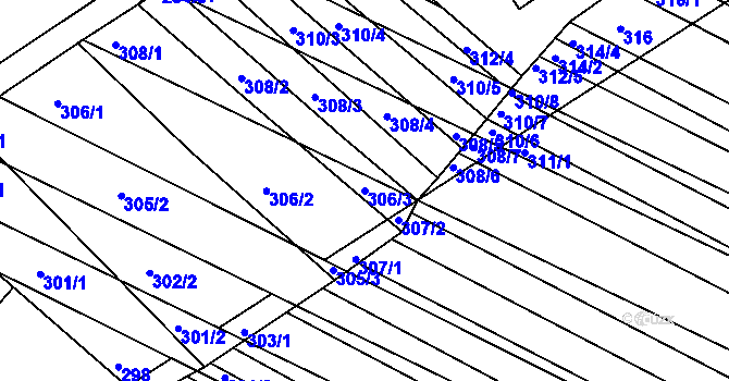 Parcela st. 306/3 v KÚ Hrušky, Katastrální mapa