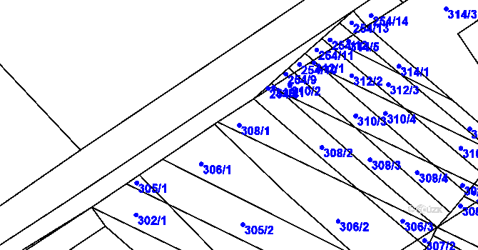 Parcela st. 308/1 v KÚ Hrušky, Katastrální mapa