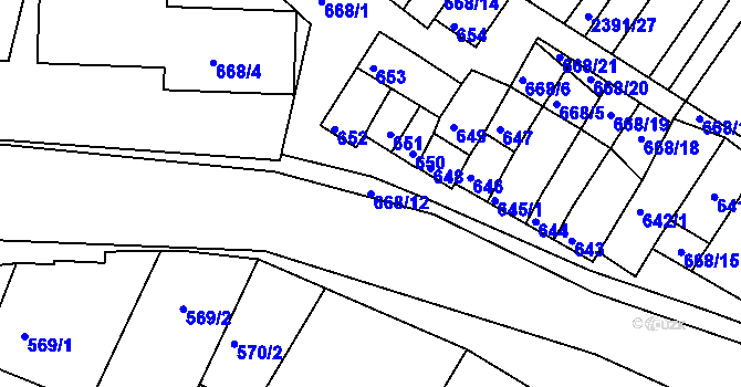 Parcela st. 668/12 v KÚ Hrušky, Katastrální mapa
